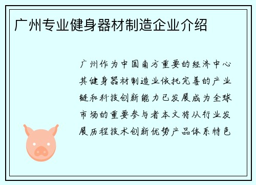 广州专业健身器材制造企业介绍