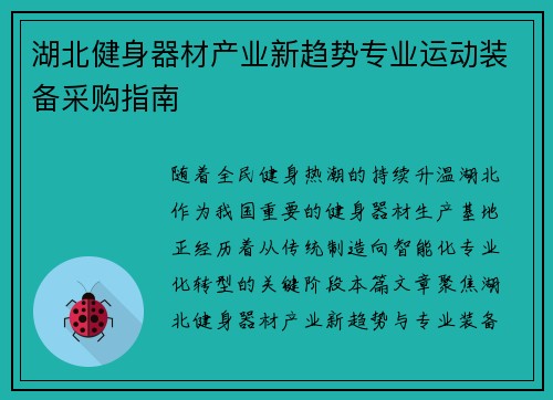 湖北健身器材产业新趋势专业运动装备采购指南